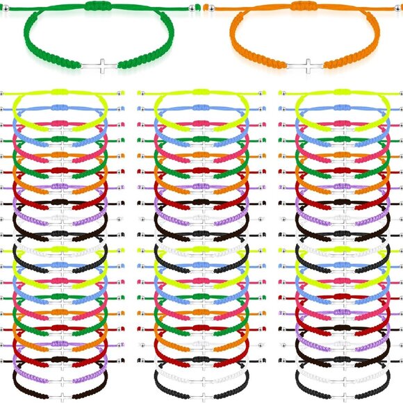 50 Pcs Religious Cross Bracelets Bulk Adjustable Friendship Jewelry - Picture 1 of 5